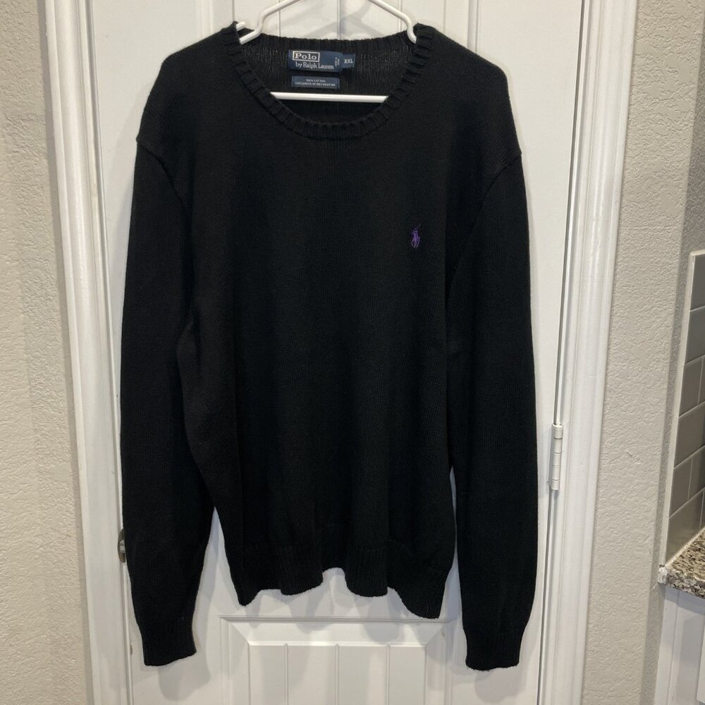 Polo Ralph Lauren XXL Black Crewneck Sweater Men's Knit Preppy Minimalist Cotton